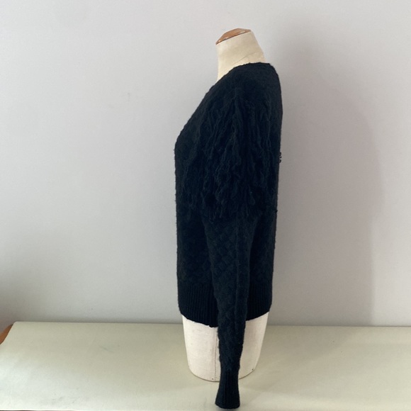 Niccolai long sleeved black sweater w  crew neck and fringe on sleeves. Med. NWT - Picture 2 of 10